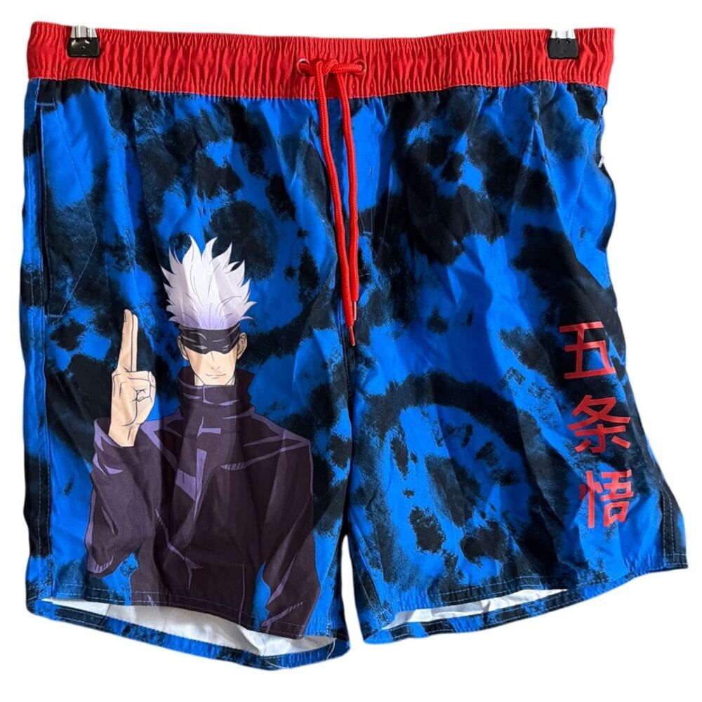 Jujutsu Kaisen Blue Wash 16.5 in Swim Trunks Blue & Red Size Medium M New